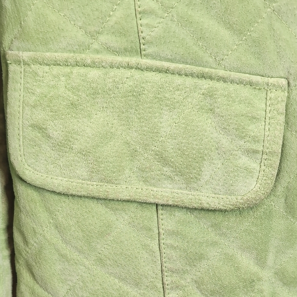 Vintage Women's Passports Lime Green Quilted Leather Suede Jacket 14 - Picture 4 of 16
